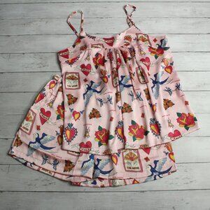 Their Nibs Women's Satin Shortie Pajama Set Size L Mon Coeur Love Birds Cami